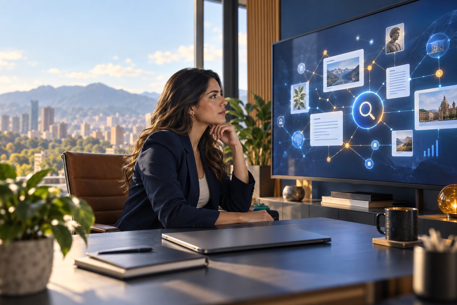 Search specialist reviewing a connected content map for organic search and AI-generated answers
